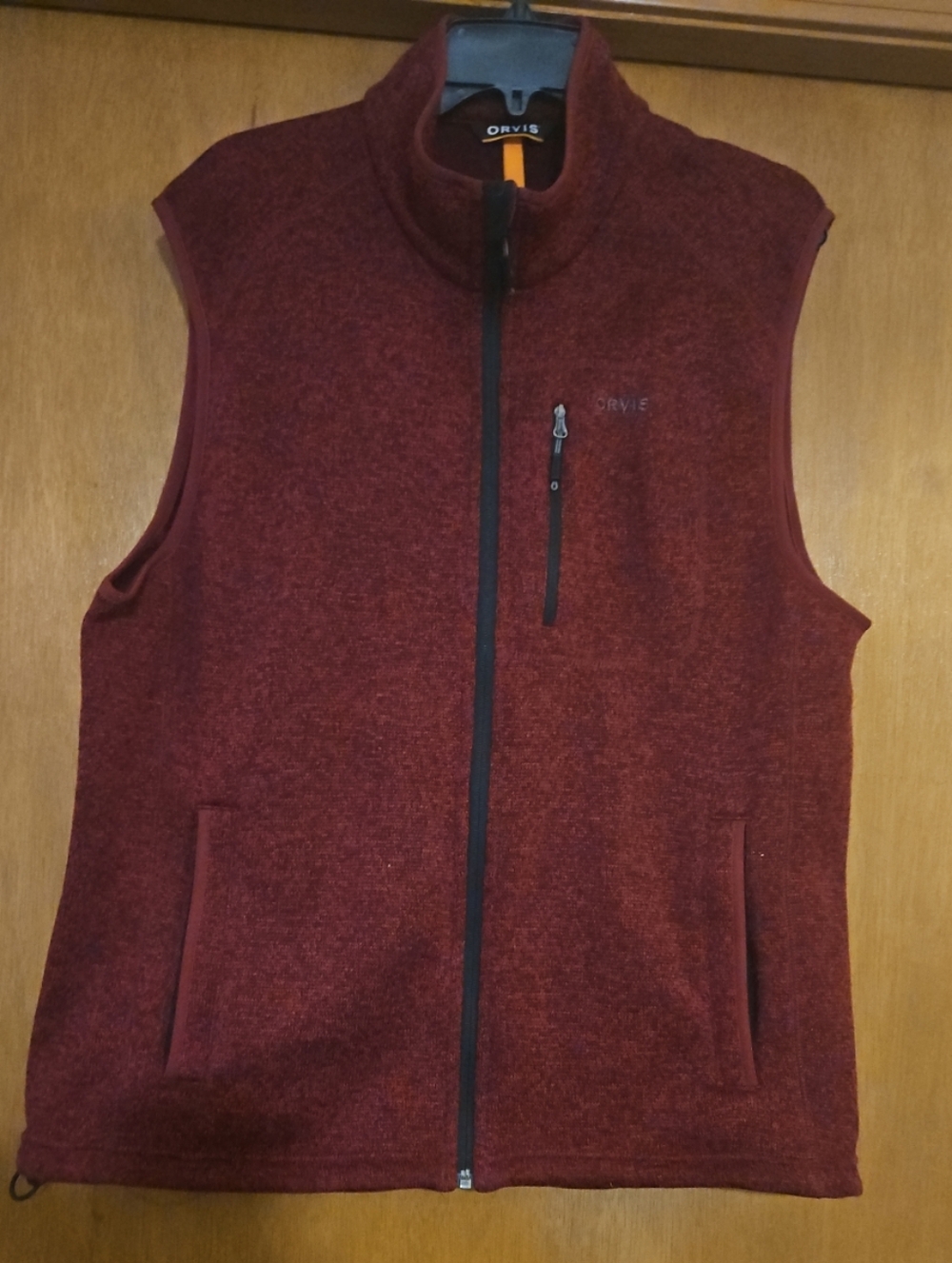 Orvis Vest Mens Sz Large Red Full Zip Fleece 3 Pockets with Zip